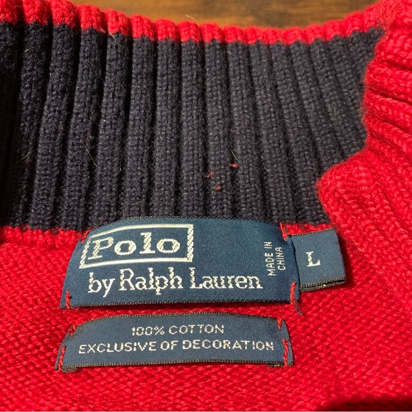 Polo Ralph Lauren | Red 100% Cotton Half Zip Pullover Sweater - Picture 2 of 6